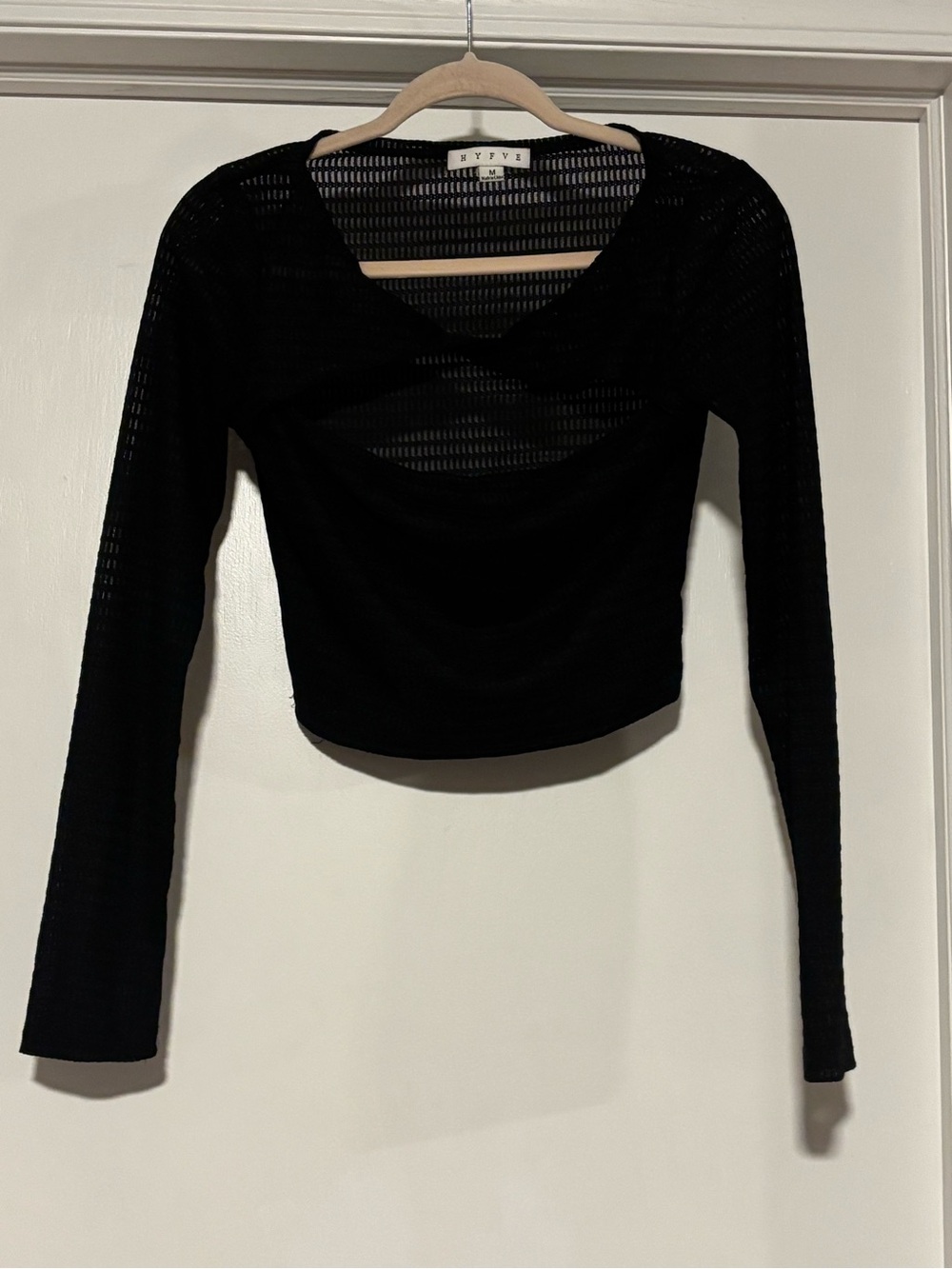 HYFVE Black Long-Sleeve Cropped Mesh Top